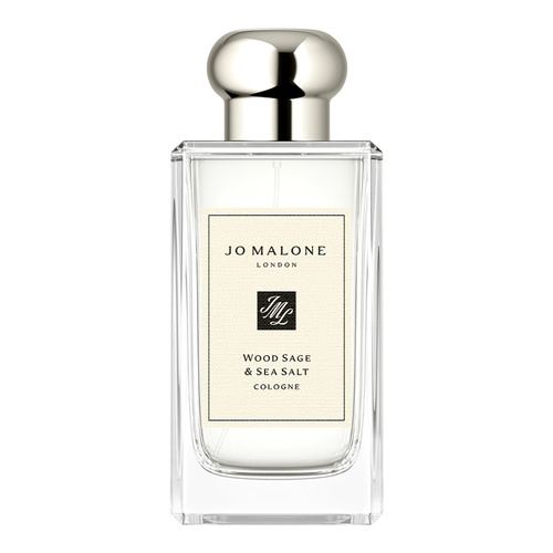 Jo Malone Wood Sage & Sea Salt cologne bottle — clear apothecary glass with a cream label and silver cap